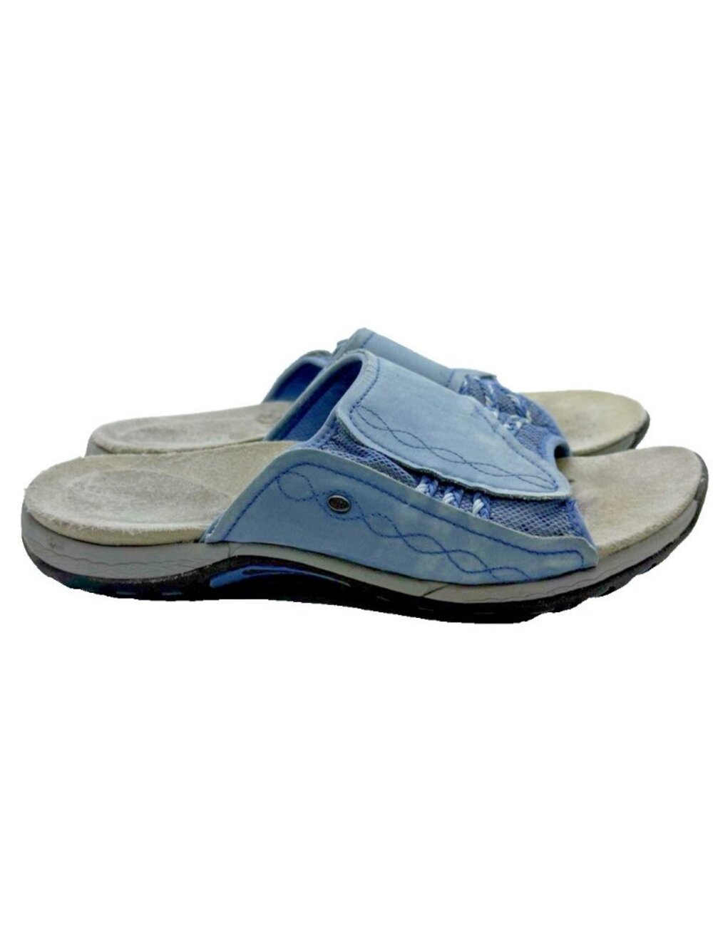 Merrell Lilyfern Washed Denim Blue Leather Slide Sandals Women Sz 9 US J89892